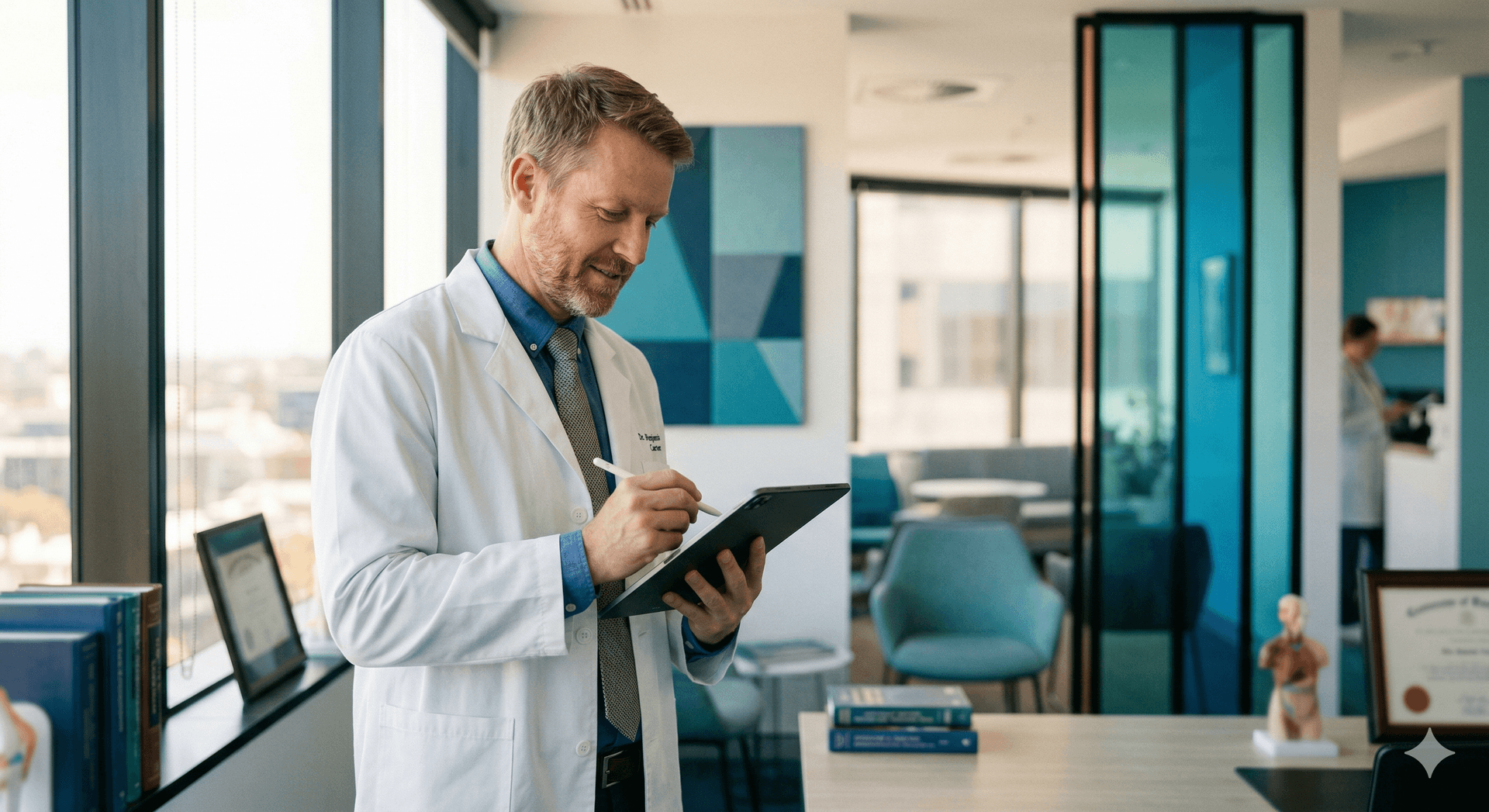 Doctor using Medical Wizard on a tablet during a consultation